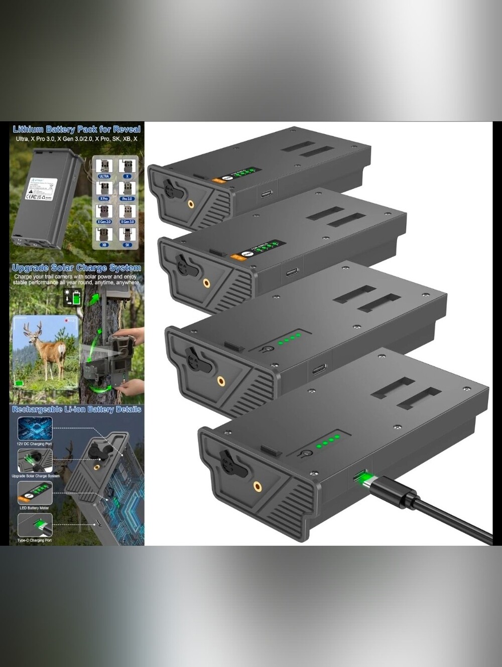 3 Pack Lipo Lithium Battery 6500mAh for Solar Charge Reveal Trail Cameras Ultra